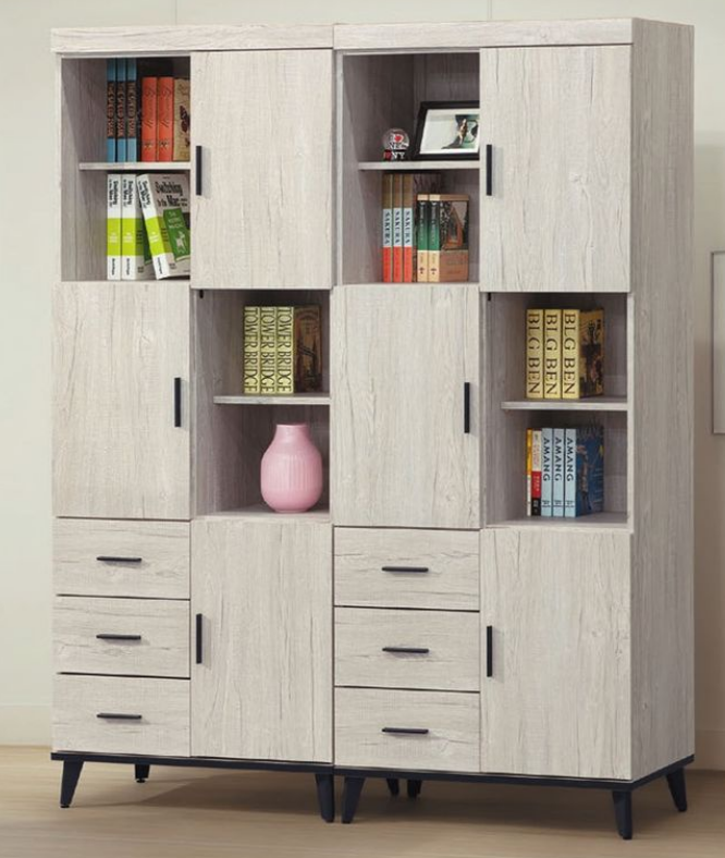 C372-9洛瑪白橡木2.7*6.5尺三門三抽書櫥 單只 隔板五片