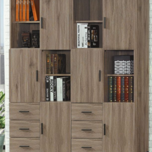 C372-10芮茲灰橡木2.7*6.5尺三抽三門書櫥 單只 附隔板5片