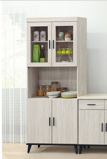 C372-2洛瑪白橡木2.7*6.5尺四門開放書櫥  隔板2片