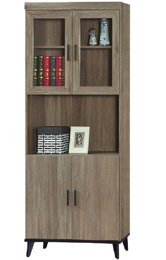 C372-5芮茲灰橡木2.7*6.5尺四門開放書櫥 附隔板2片