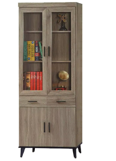 C372-4芮茲灰橡木2.7*6.5尺中抽書櫥   附隔板3片