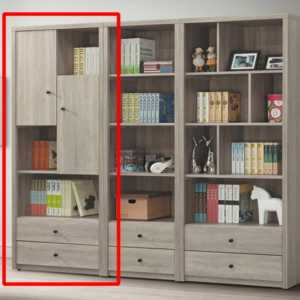 C375-7米奇淺灰3*6尺二抽二門書櫃