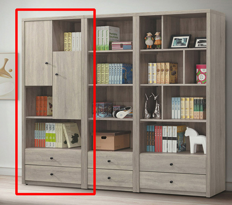 C375-7米奇淺灰3*6尺二抽二門書櫃