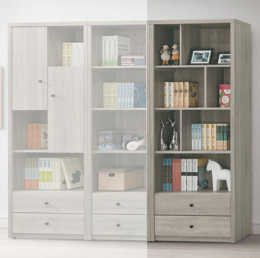 C375-9米奇淺灰3*6尺二抽書櫃