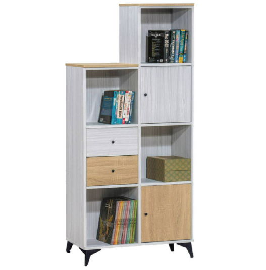 C376-3路易士2.7尺白雪衫色高低式書櫃