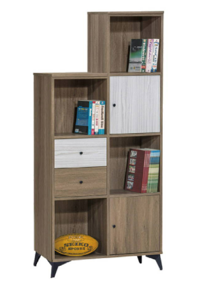 C376-4路易士2.7尺灰橡色高低式書櫃