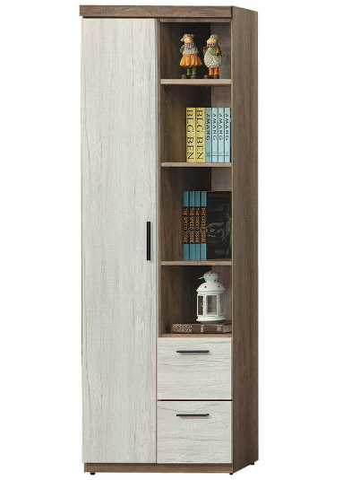 C377-4 白灰橡雙色書櫃2.5尺左開