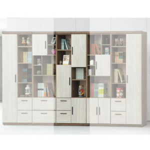 C377-5白灰橡雙色書櫃 2.5尺三門