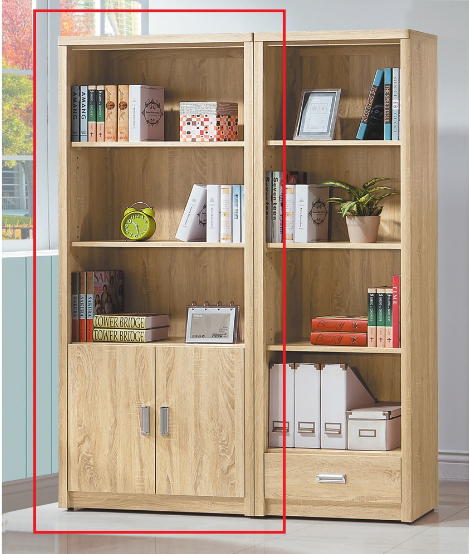 C377-6原切橡木2.6*6尺下門書櫃 單只 活動隔板3片