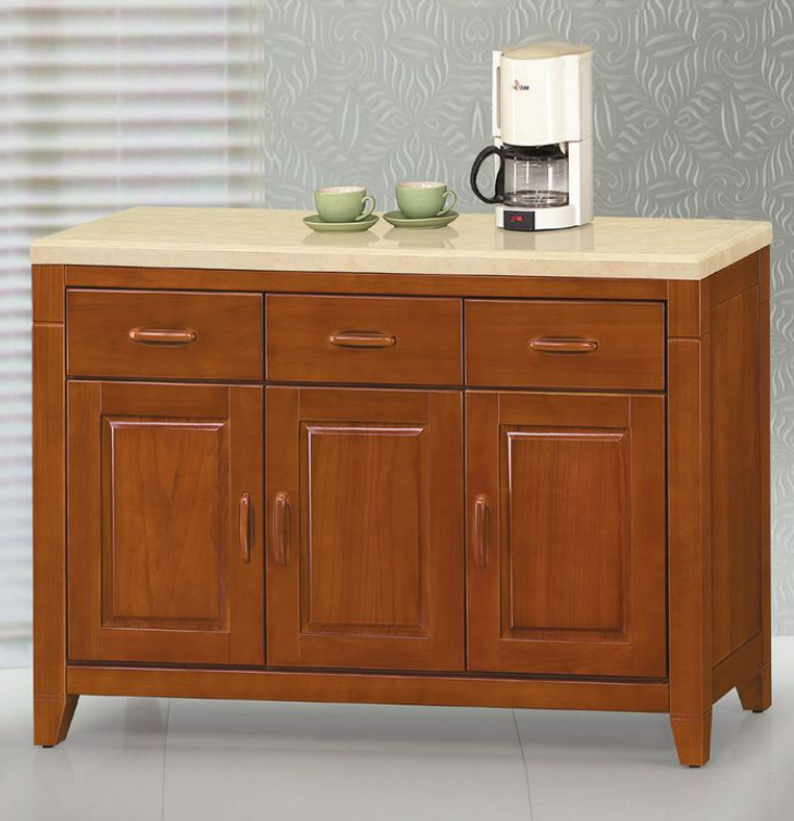 C384-7星巴克樟木4尺餐櫃 下座 含石面