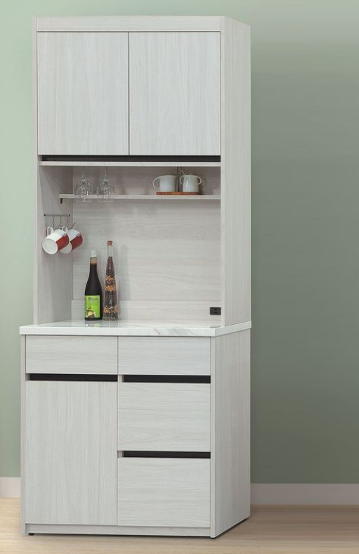 C391-1威尼斯2.7尺碗碟櫃 上座+C391-2威尼斯2.7尺碗碟櫃 下座 仿石紋