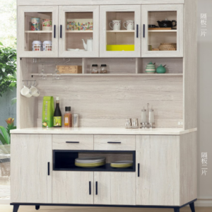 C395-7洛瑪白橡木5.3尺碗碟櫃上座+C396-4洛瑪白橡木5.3尺碗碟櫃下座 仿石紋