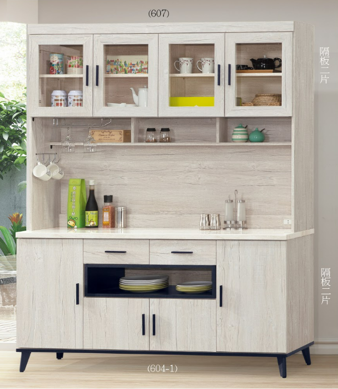 C395-7洛瑪白橡木5.3尺碗碟櫃上座+C396-4洛瑪白橡木5.3尺碗碟櫃下座 仿石紋