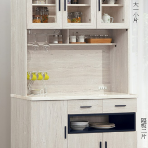 C395-5洛瑪白橡木4尺碗碟櫃上座+C396-3瑪白橡木4尺碗碟櫃下座 仿石紋