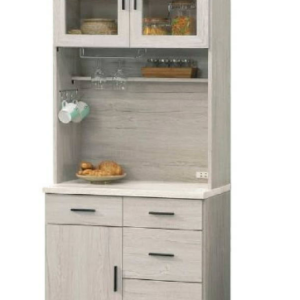 C395-1洛瑪白橡木2.7尺碗碟櫃上座+C395-2洛瑪白橡木2.7尺碗碟櫃下座 仿石紋