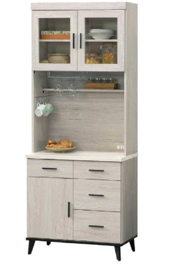 C395-1洛瑪白橡木2.7尺碗碟櫃上座+C395-2洛瑪白橡木2.7尺碗碟櫃下座 仿石紋