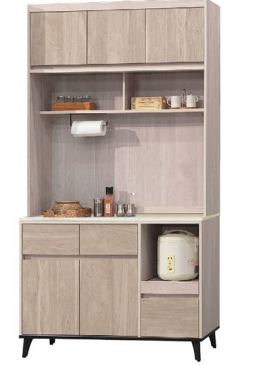 C397-3芙妮淺白雙色4尺餐櫃上座+C397-4芙妮淺白雙色4尺餐櫃下座  木面