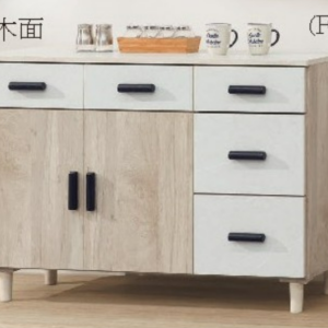 C399-2杜恩橡木白4尺碗盤餐櫃 木面