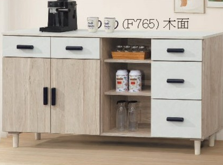 C399-3杜恩橡木白5.3尺木面碗盤餐櫃 木面