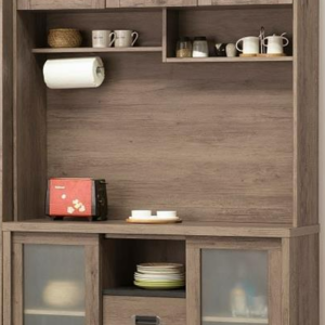 C398-2灰橡4尺餐櫃 上座 +C398-3 灰橡4尺推門餐櫃 下座