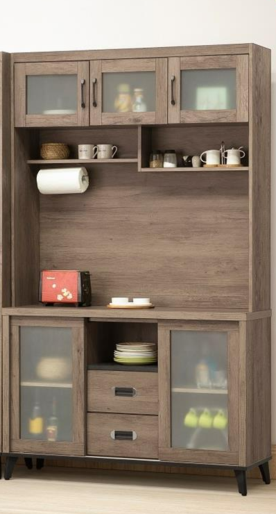 C398-2灰橡4尺餐櫃 上座 +C398-3 灰橡4尺推門餐櫃 下座