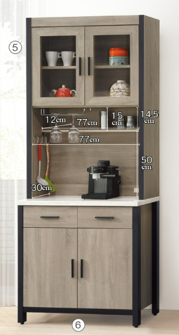 C404-5淺灰2.7尺碗碟櫃 上座 隔板一片 +C404-6淺灰2.7尺碗碟櫃 下座 隔板一片 仿石紋