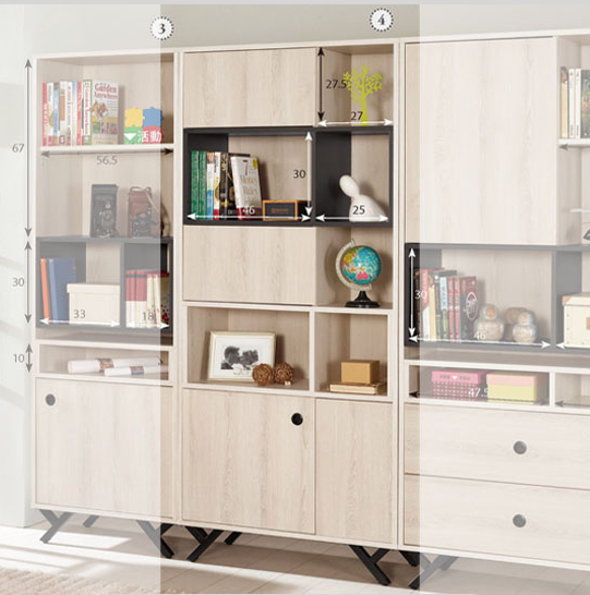 A1624-2 優娜2.7尺開門書櫥 附活動隔板1大1小片