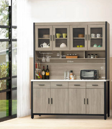 C404-1淺灰5.3尺碗碟櫃上座 隔板二片 +C404-2 淺灰5.3尺碗碟櫃 下座 隔板二片 仿石紋