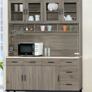 C405-1芮茲灰橡木5.3尺碗碟櫃 全組 上座附隔板2片 下座附隔板1大1小片