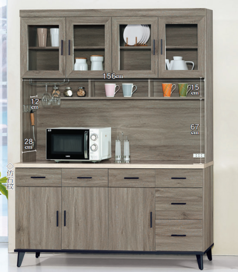 C405-1芮茲灰橡木5.3尺碗碟櫃 全組 上座附隔板2片 下座附隔板1大1小片