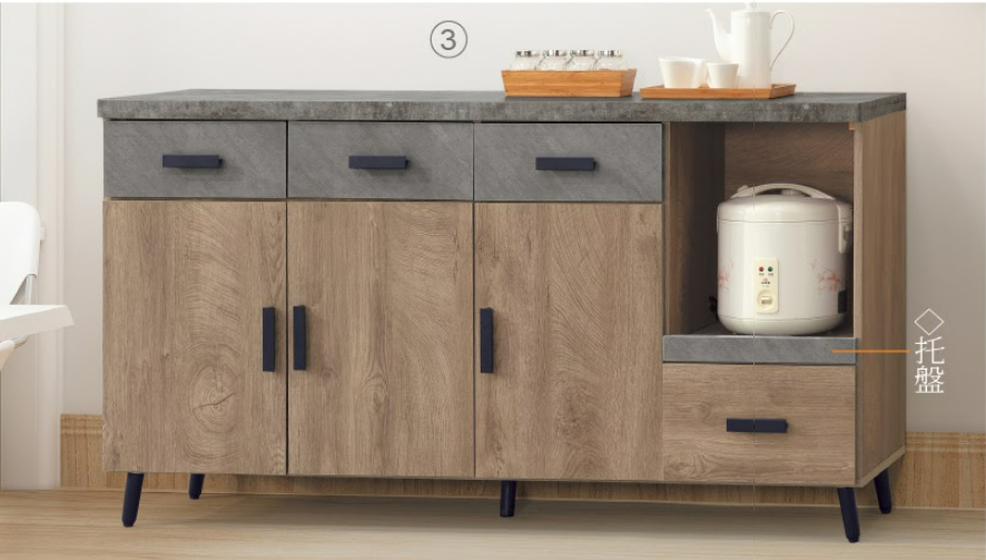 C414-7橡木美耐皿仿石5.3尺碗盤餐櫃