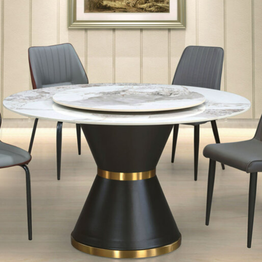C424-1 PT-5500香奈兒岩板圓桌 岩板+金邊鐵腳