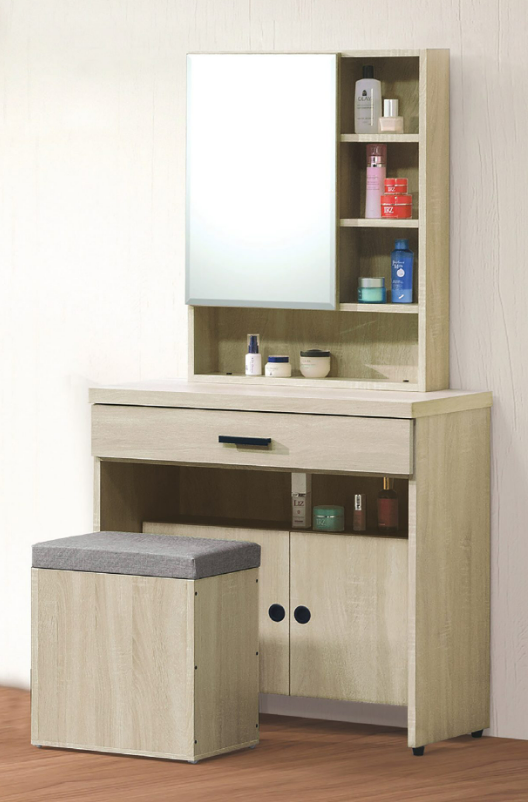 D245-3 伊梵白原切2.7尺鏡台 含椅