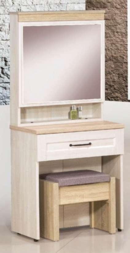 D244-6 鄉村風白橡木2尺鏡台 含椅