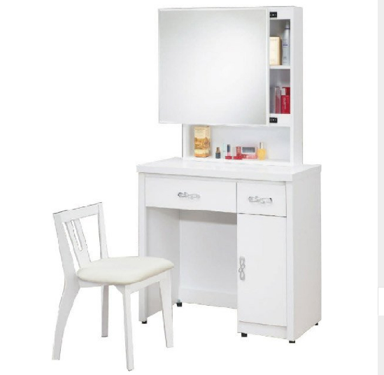 D244-7 貝拉白色3尺化妝台 含椅