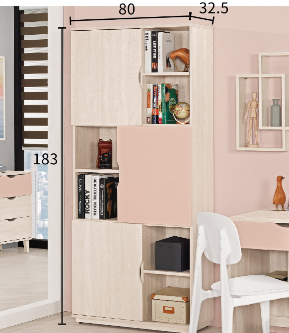 A1627-1 芬娜2.7尺書櫥 附活動隔板3大3小片