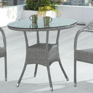 C464-2 520 灰藤休閒桌 含玻璃80圓