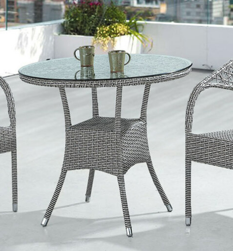 C464-2 520 灰藤休閒桌 含玻璃80圓