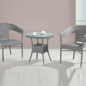 C464-3 520 灰藤休閒桌 60圓 含玻璃