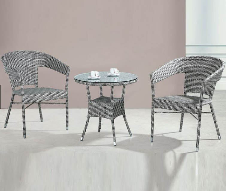 C464-3 520 灰藤休閒桌 60圓 含玻璃