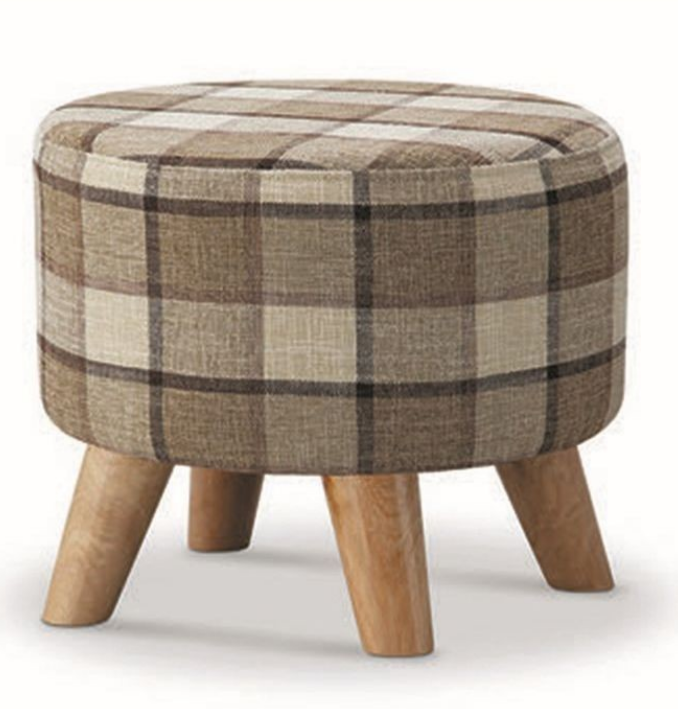 D349-2 1461 格子布小圓凳 咖啡色