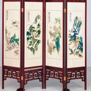 C519-3彩色山水屏風 611紅木