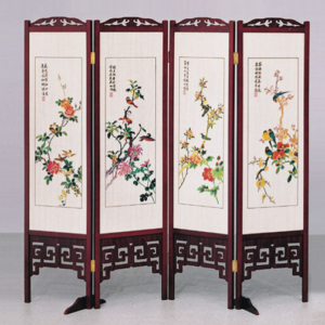 C519-4彩色花鳥屏風 612 紅木 下層木板