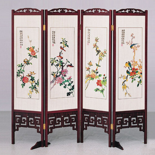 C519-4彩色花鳥屏風 612 紅木 下層木板