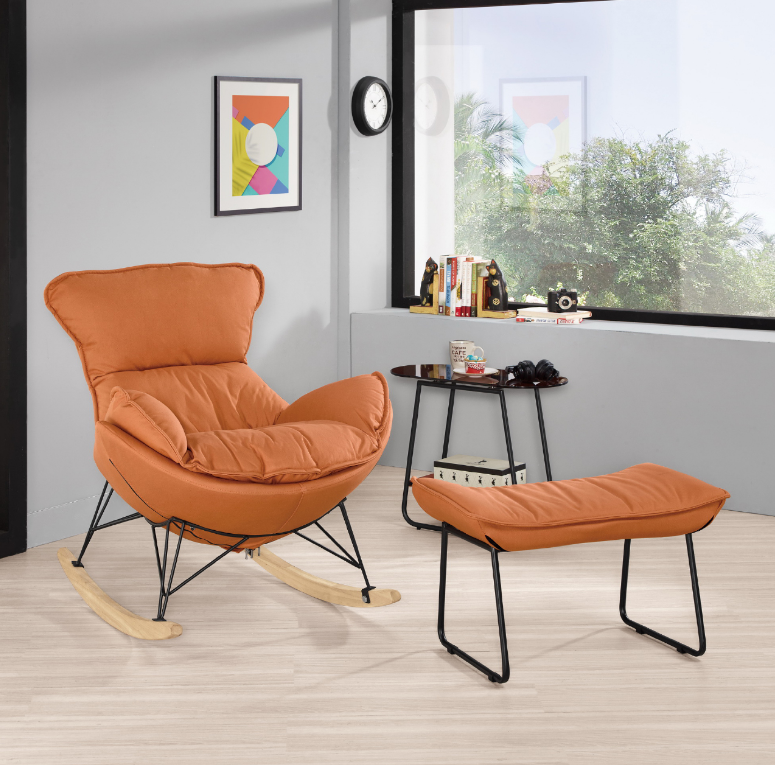 A1393-2凱瑞休閒搖椅  橙色 附腳椅