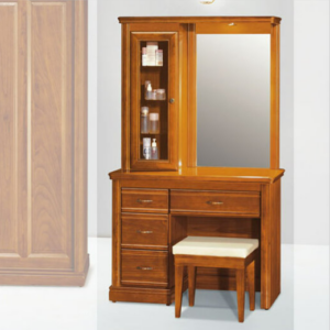 E9-7 楠檜柚木色3.4尺實木鏡台 含椅