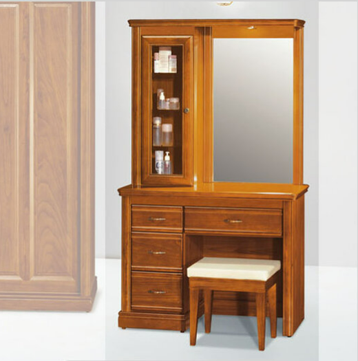 E9-7 楠檜柚木色3.4尺實木鏡台 含椅