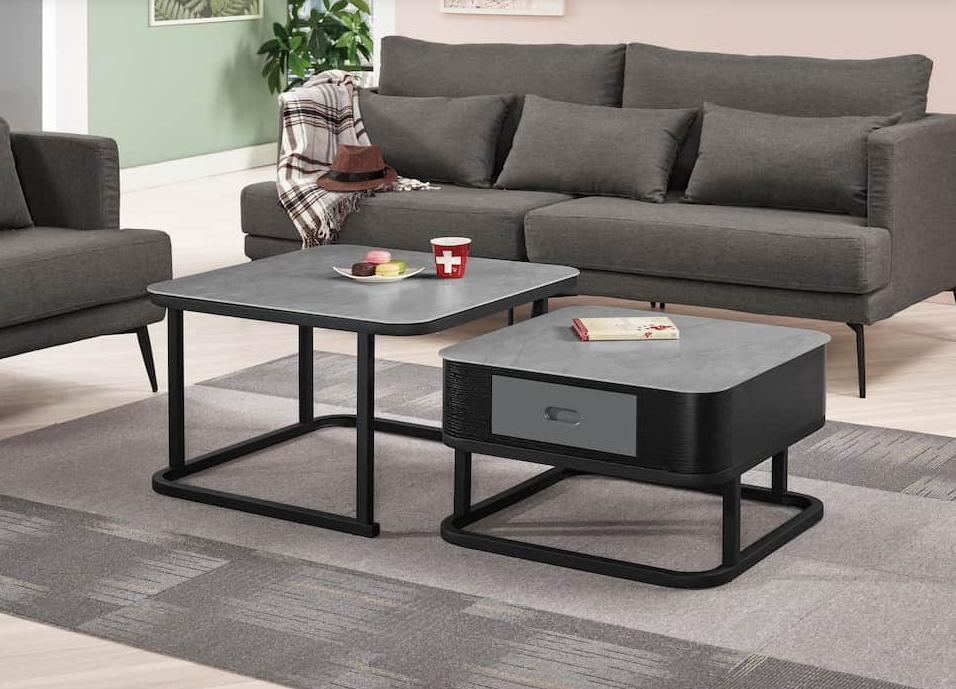 A1407-1安琪拉組合玻璃茶几 全組 岩板 桌面5MM強化玻璃