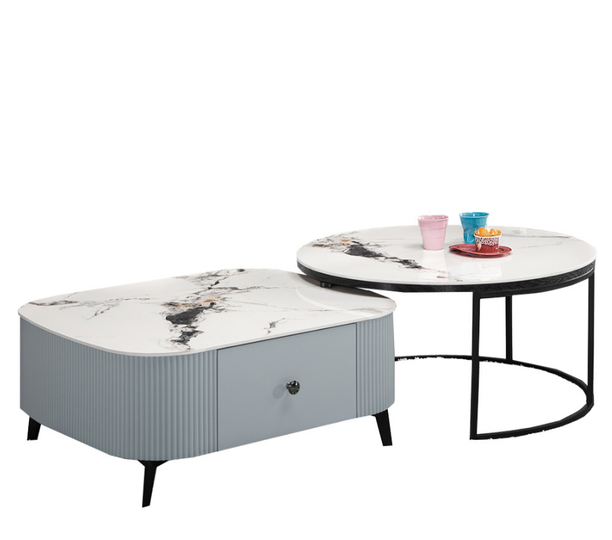 A1408-1布魯斯組合岩板茶几 全組 桌面8MM岩板 抽屜雙邊造型 單邊使用