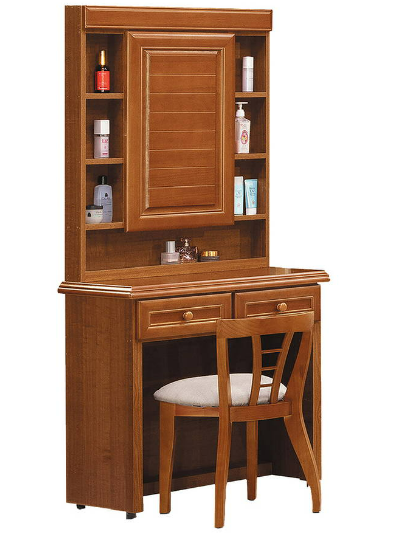 E17-6 樟木色2.7尺二抽鏡台 含椅